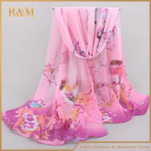 Шарф, шелковый шифон, темно-розовый