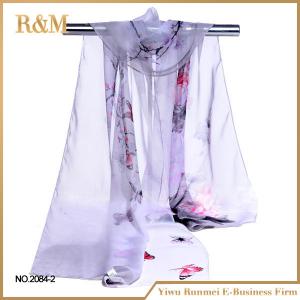 Шарф, шелковый шифон, серый 